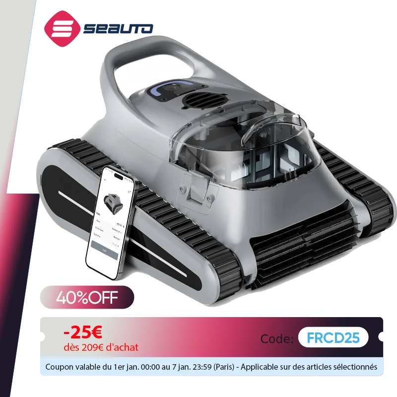 (2025 Nuovo) Aspirapolvere robotico per piscina Seauto Crab Pro, robot per arrampicata su pareti, adatto per pareti e pavimenti di 2000 piedi quadrati