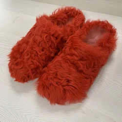 Chunky Real Sheep Fur Slides for Women, Sheep Fur Slippers, Customized Color, S5040