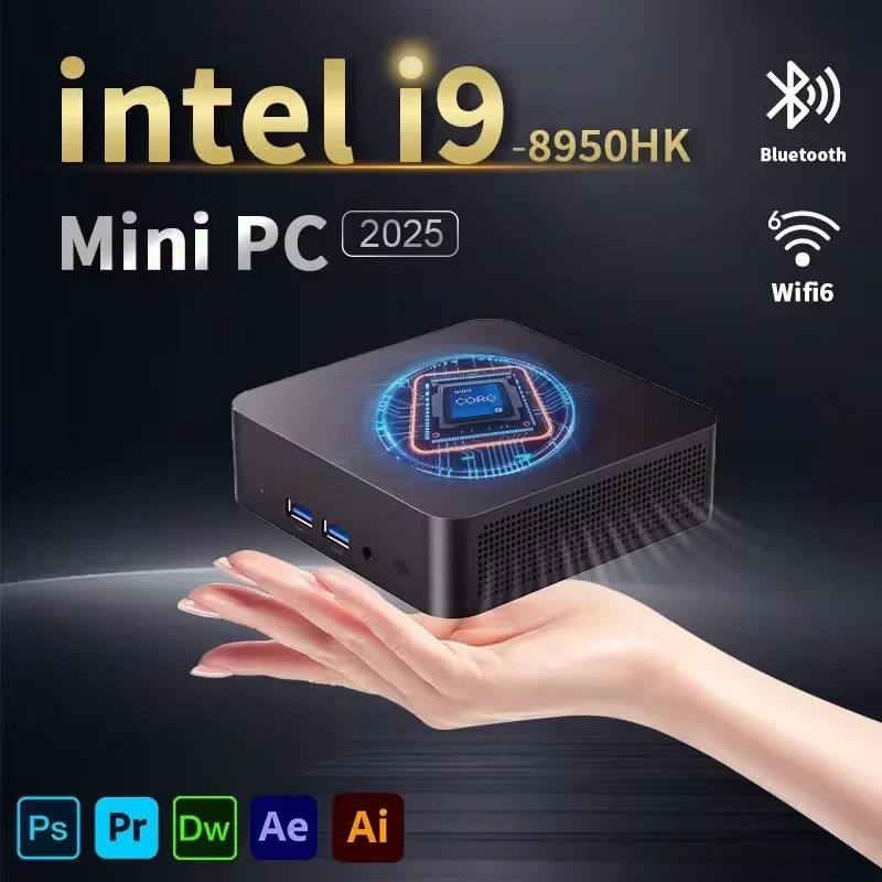 2025 Mini PC Intel Core i9 8950HK Windows 11 Pro 16GB DDR4 1/2TB SSD PC UHD Graphics Pocket PC 4K HD Mini Gaming Pc Desktop