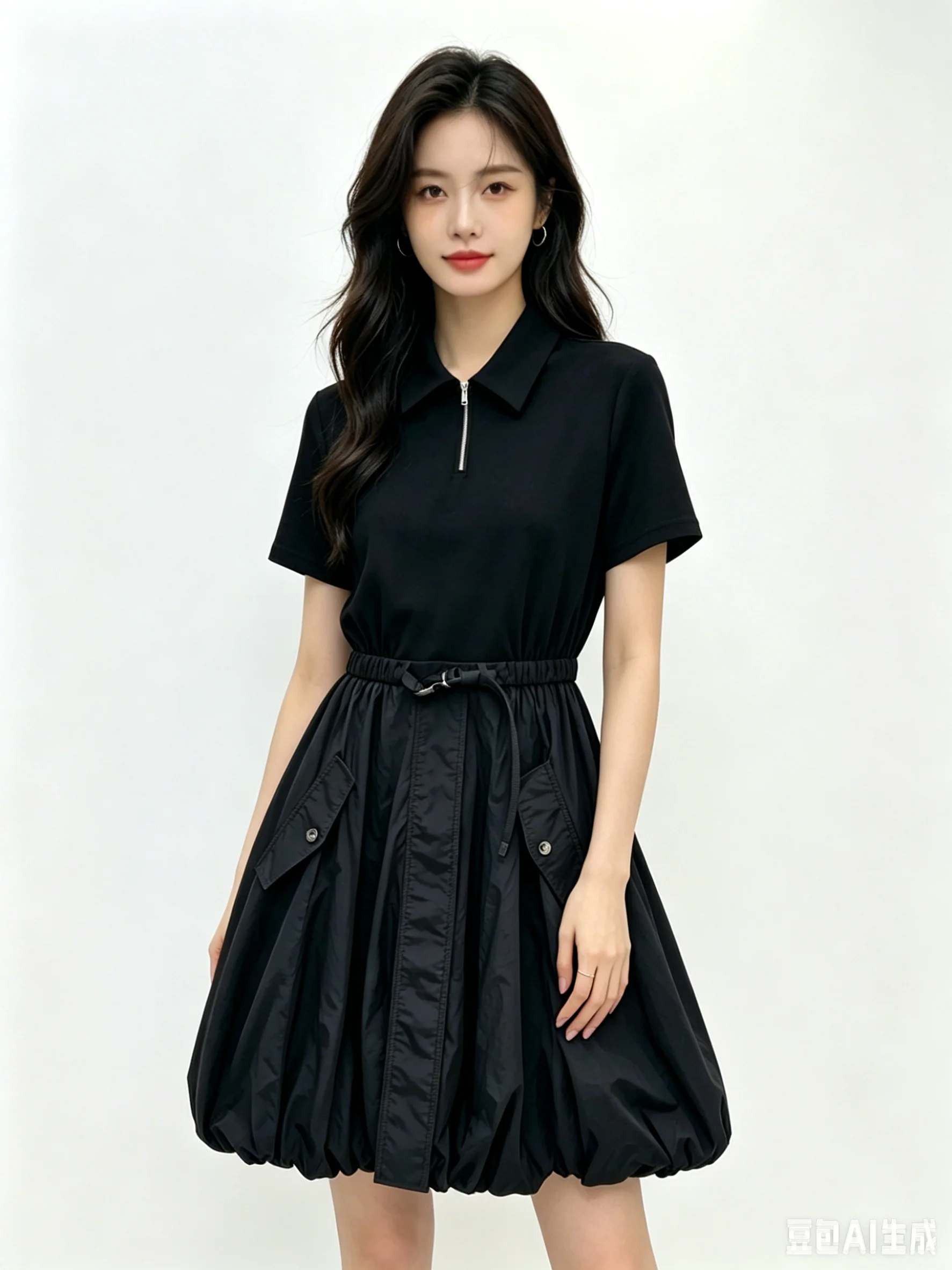 

26SS Spring/Summer Women's Long Dress with Patchwork Nylon Design LH064
