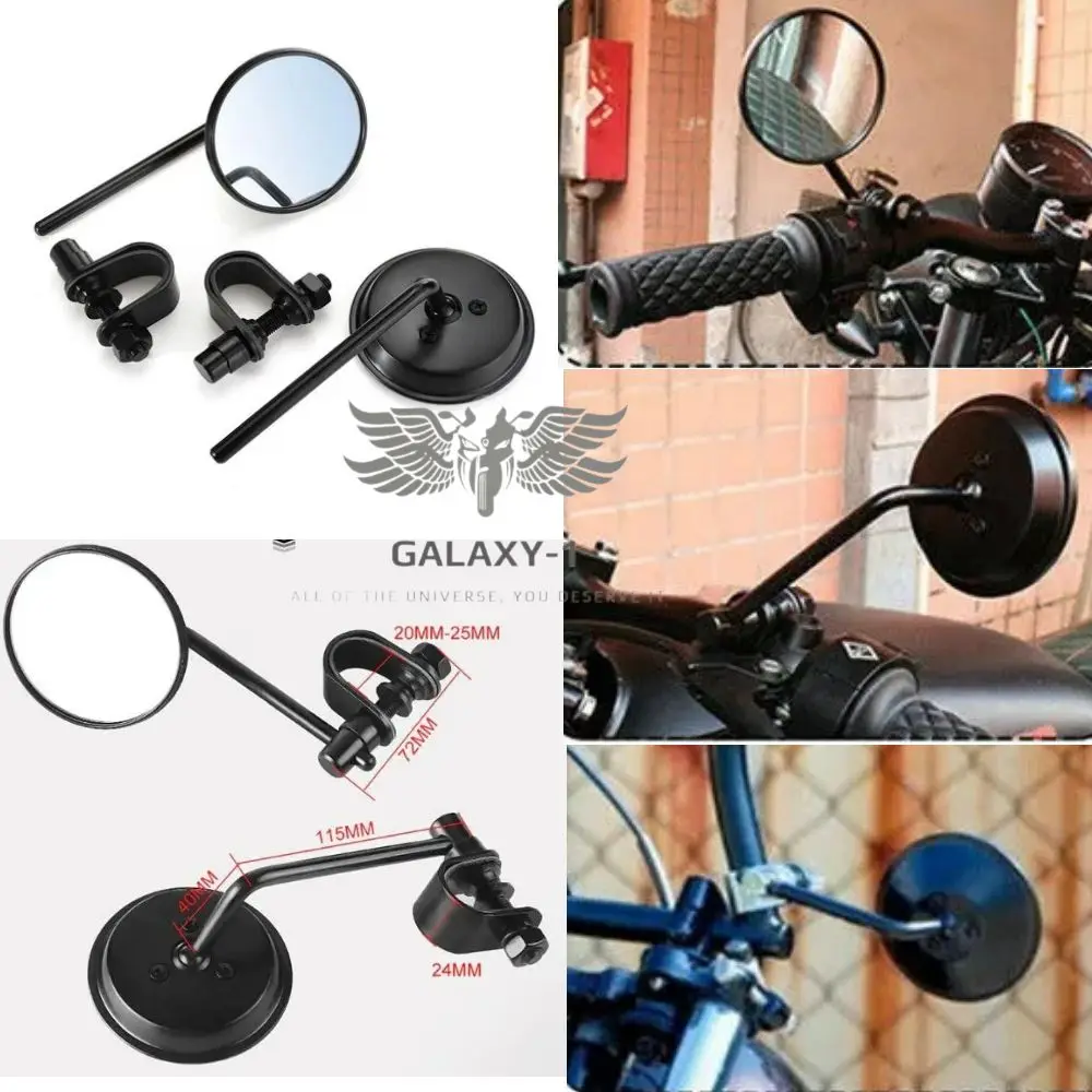 Motorcycle handlebar End Mirror Retro Rearview Side Mirrors Round Convex Clip-On Retro 22-25mm For Bobber Cruiser Cafe Racer