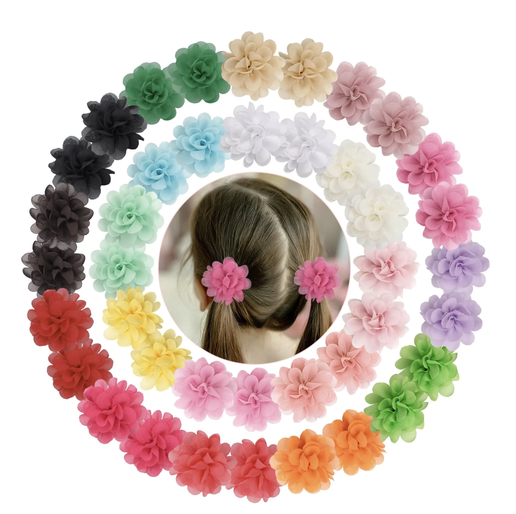 Flower Hair Ties 2inch Chiffon Elastic Band Ponytail Holders Hair Accessories for Baby Girls Infants Kids