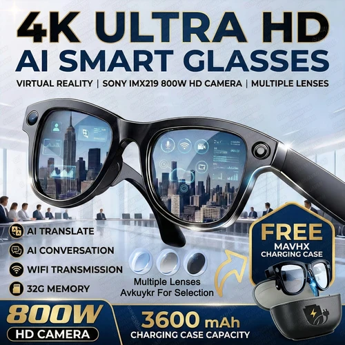 Imagen 1 del producto Gafas Inteligentes 2026 con Cámara 4K, 32G de Memoria, 800W, Batería de 3600mAh, Traducción a Más de 120 Idiomas, IA, para Hombre y Mujer