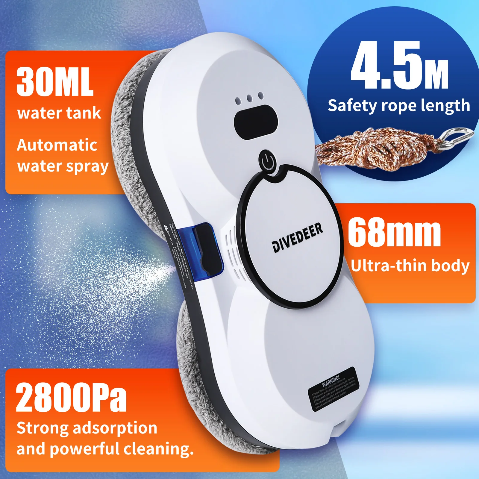 DIVEDEER Water Spray Window Cleaning Robot High Suction Smart Electric Window Vacuum Cleaner Double-sided Glass Cleaning Robot