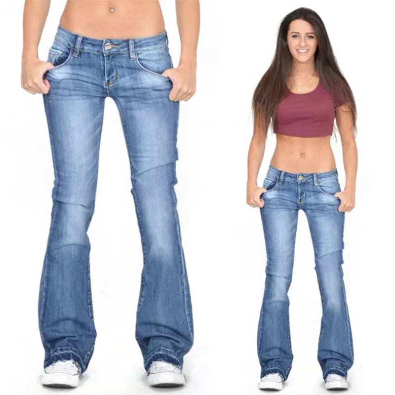 Wiosna Lato Czarny Niski wzrost Rozkloszowane dżinsy Kobiety Casual Vintage Skinny Bell Bottom Mom Jeans Koreański Slim Denim Y2k Długie spodnie — zdjęcie 2