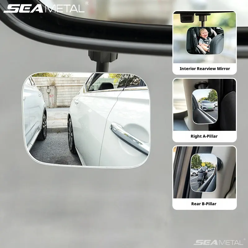 SEAMETAL 2Pcs Car Auxiliary Mirror Wide Angle 360 Degree Adjustable Auto HD Convex Rearview Rimless Mirrors Car Styling Parts