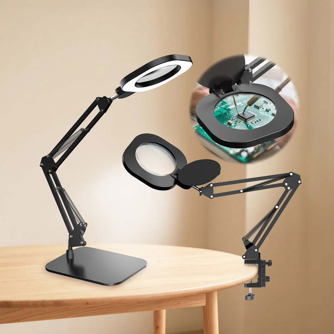 10x HD Magnifying Lamp, Cantilever Desk Lamp, Work & Inspection Magnifier, Shadowless Light for Eyelash, Nail Art & Reading