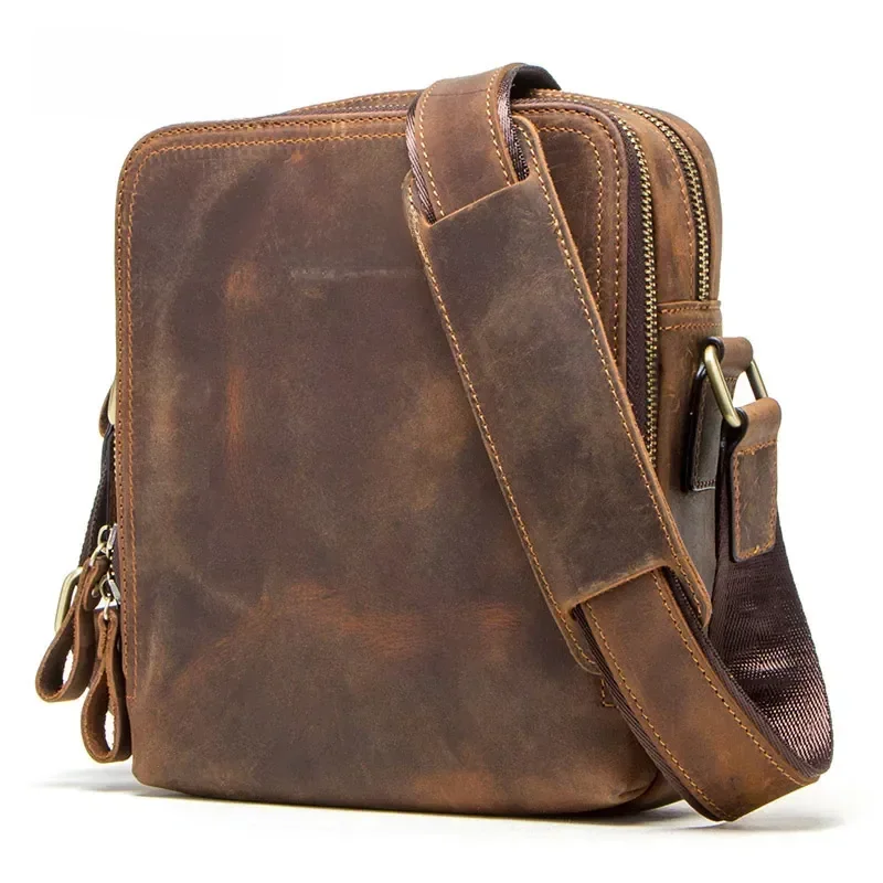 Torba męska CONTACT'S z prawdziwej skóry, vintage, na ramię, typu messenger, na iPada Mini 7,9 cala, wysokiej jakości torba crossbody dla mężczyzn. — zdjęcie 2