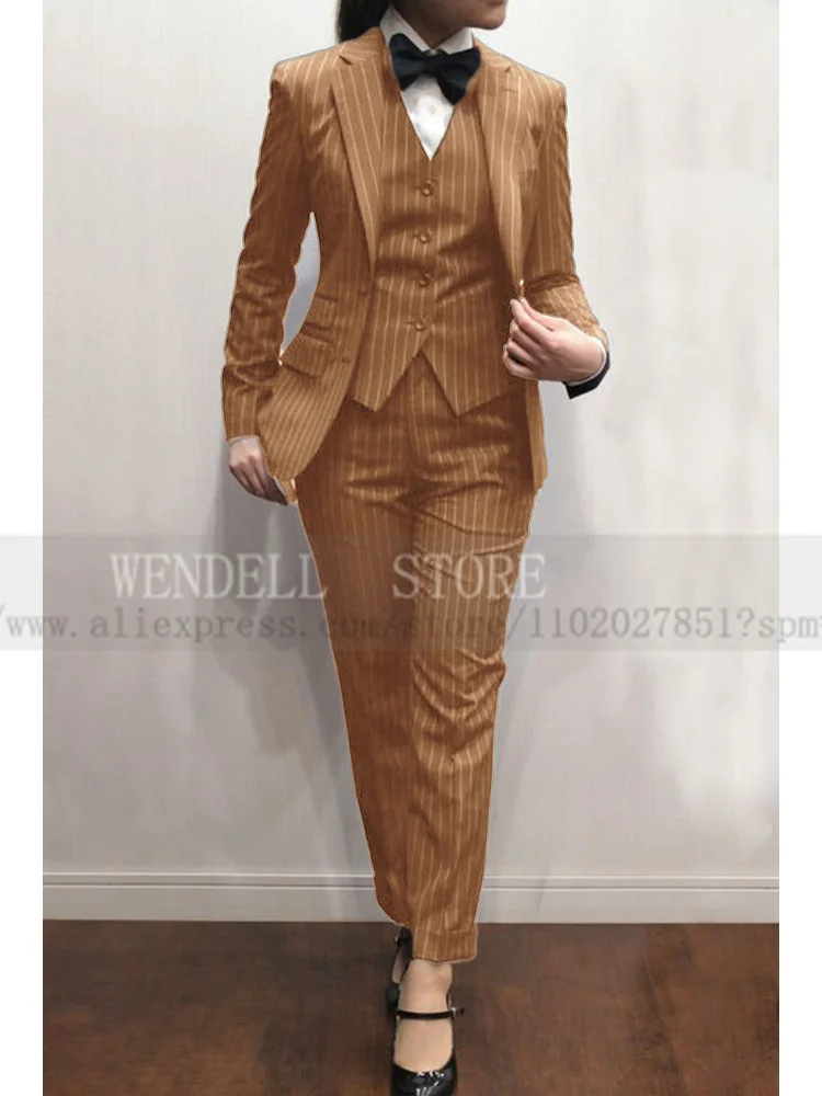 

Ladies Suit Striped Three-piece Office Formal Elegant Slim Professional (Jacket + Vest + Pencil Pants)Blazer Sets