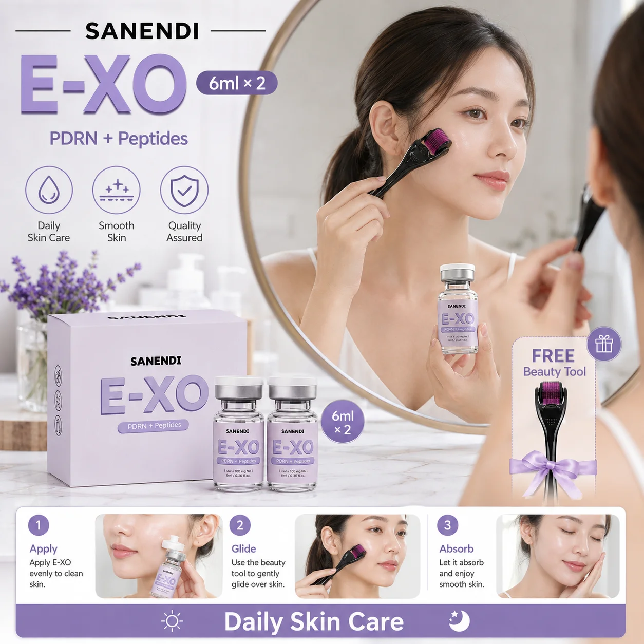 SANENDI EXO PDRN Serum Ampoule Peptide Essence Hydrating Skin Care Moisturizing Facial Serum Lightweight Texture