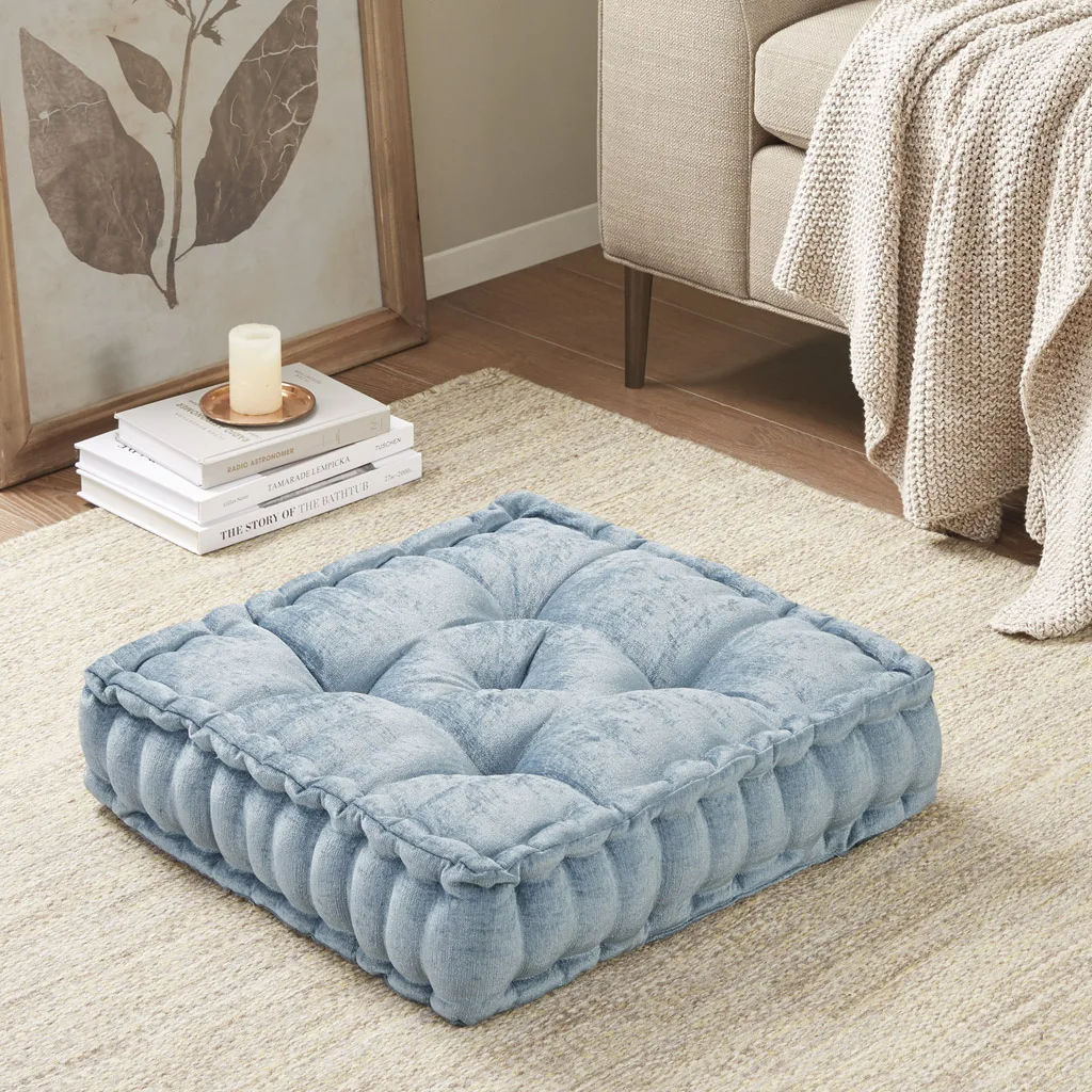 

Poly Chenille Square Floor Pillow Cushion Aqua 20x20" (Aqua + Polyester)"