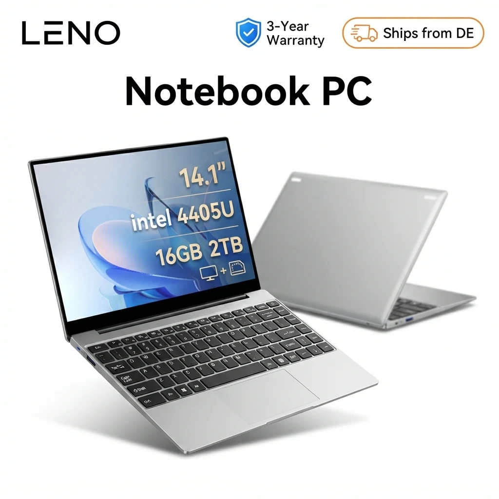 LENO Laptop Ultra Sottile 14.1" Intel 4405U Windows 11 Pro 16GB 1TB/2TB Notebook Gamer Display 1920*1080 Computer per Ufficio e Studio PC