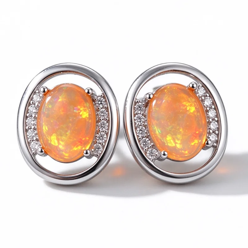 1Pair 6×8mm Natural Opal S925 Sterling Silver Stud Earrings | Sparkle | Quiet Luxury | Christmas Black Friday Thanksgiving Gifts