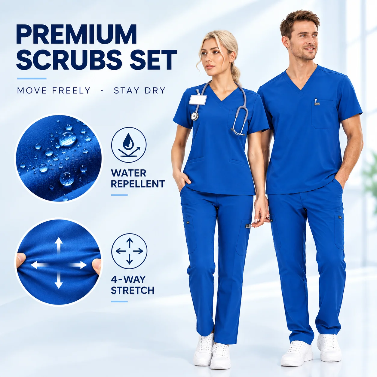 Men Scrubs Set 4-Way Stretch Premium Medical Uniform Soft Breathable Women Nursing Gown V-Neck Top & Pants Healthcare Workwear
