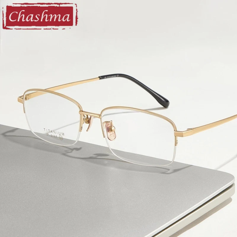 

Chashma Prescription Glasses Men Elegant Pure Titanium High Quality Half Business Eyeglasses Frames Eyewear for Recipe Lenses