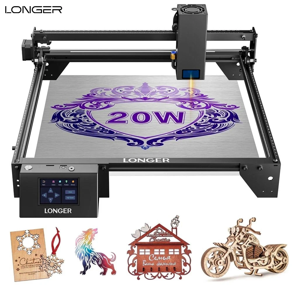 LONGER 20W Laser Engraver & Cutter 400x365mm WiFi Touchscreen Colors Laser Engraving Machine for Wood Acrylic Leather Metal DIY Custom Crafts Gifts LightBurn LaserGRBL Compatible