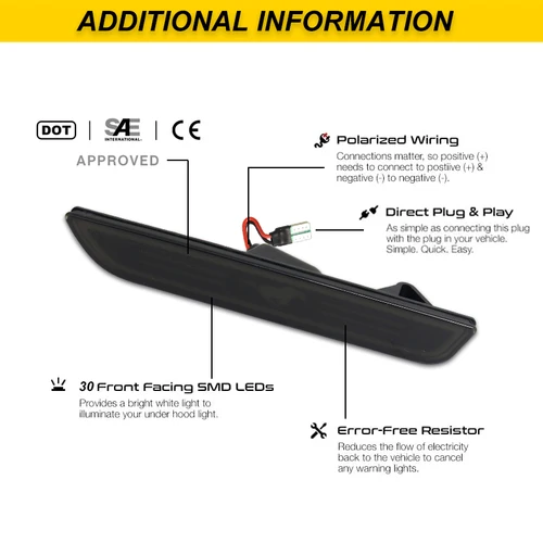 Imagen 2 del producto Luz de posición lateral LED completa para coche para Ford Mustang Base GT Shelby GT500 Boss, reemplaza la lámpara de marcador lateral OEM 2010-2014
