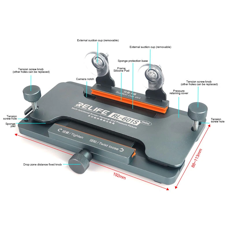 RELIFE RL-601S MINI 3 in 1 Multi-function Dismantling Screen & Pressure Holding Fixture Mobile Phone Back Removal Tool