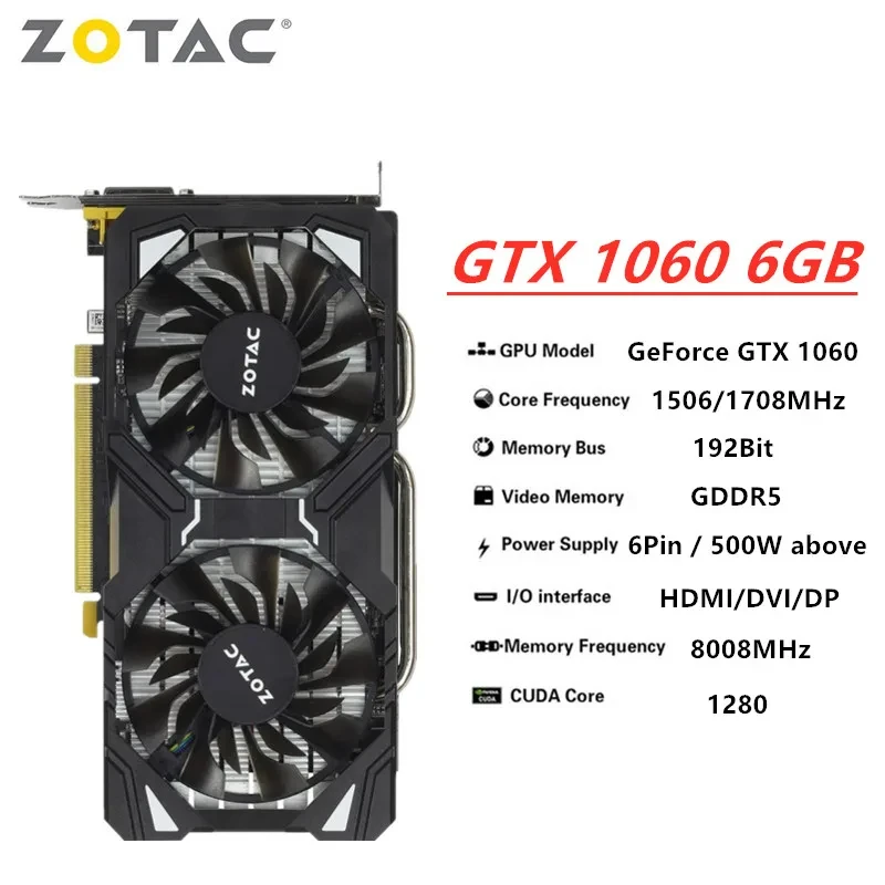 2024 GTX 1060 6GB Graphics Card GTX 1060-6GD5 Video Cards GPU Desktop PC Computer Game Screen Map RTX 2060 GTX 750 950 Videocar