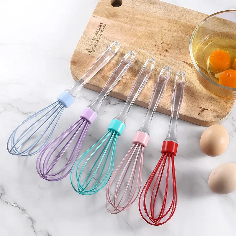 Batteur à œufs en silicone à poignée transparente manuelle de 10 pouces, mélangeur de crème pour gâteau, gadget de cuisson des œufs, 1 pièce