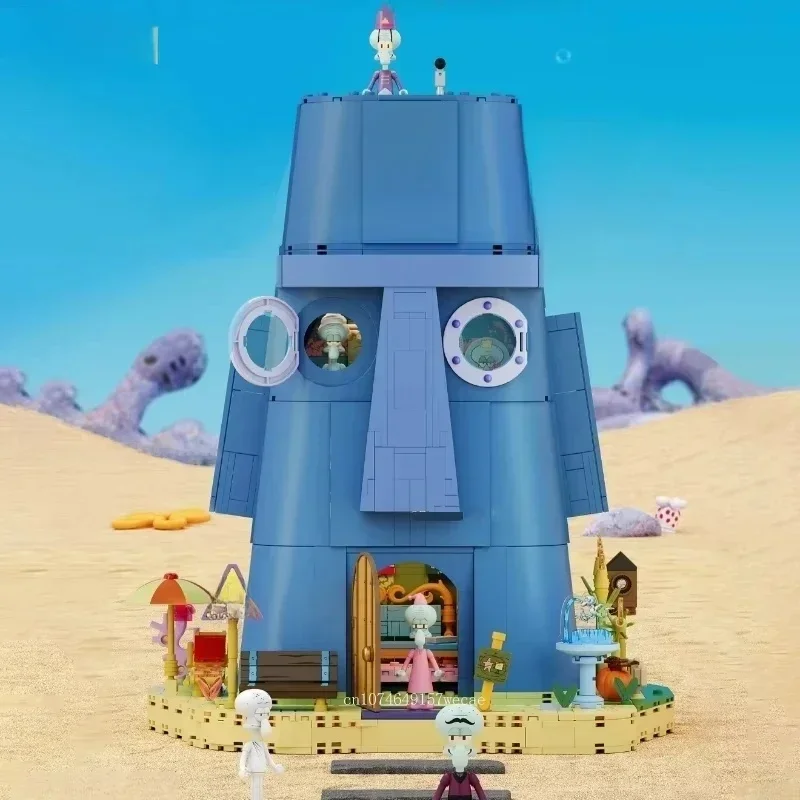 1655-teiliges SpongeBob Schwammkopf Thaddaust Steinhaus-Bausteinset Cartoon-Modell Bausteine mit Licht DIY Spielzeug Fans Geschenk