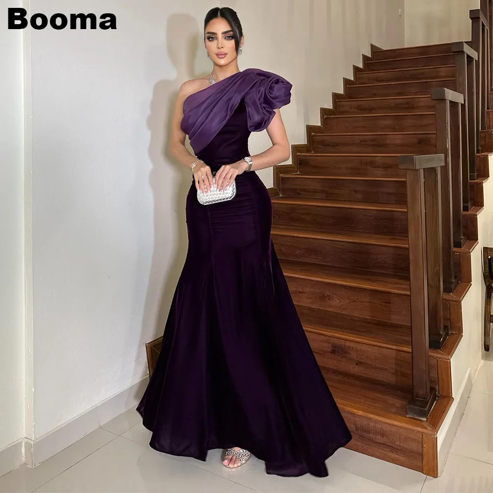 

Booma Mermaid Evening Dresses Satin One Shoulder Women's Formal Occasion Gown Organza Draped Long Party Dress Customized