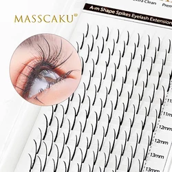 MASSCAKU-Extensions de Cils Naturels à Pointes en Forme A/M, Faux-Cils à Grappe Unique, Souples, fissuraminants, Py, Volume, 12 Rangées