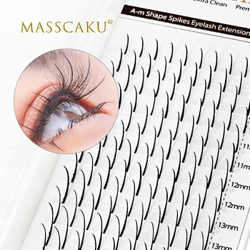 MASSCAKU 12แถว A/M Shape Spikes ขนตาธรรมชาติ Single Cluster ขนตานุ่ม Wispy Spike False Eyelashes