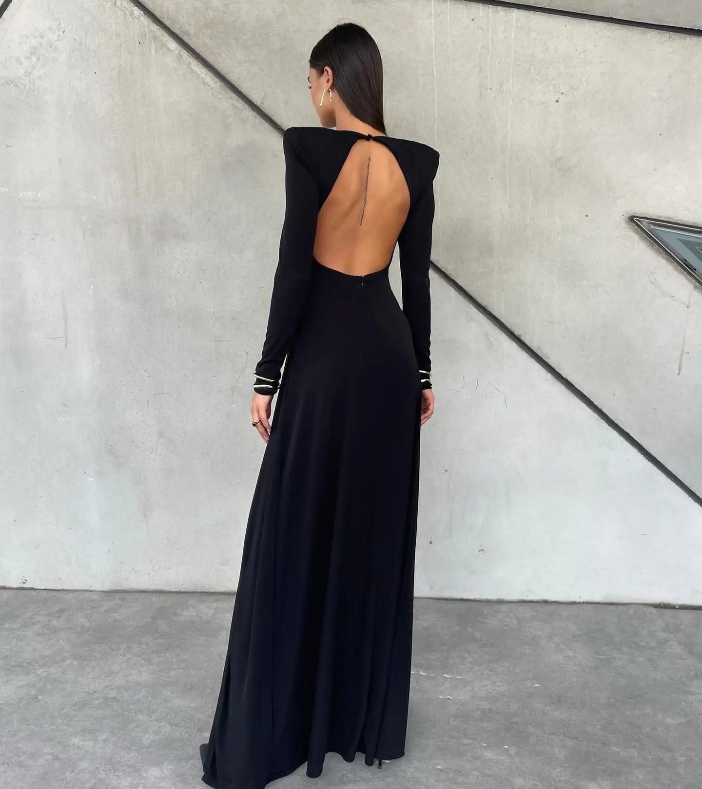 Msikoods Sexy Mermaid Prom Gown Long Sleeves Shoulder Pad Side Slit Backless Evening Dress Formal Women Party  Gown Customized