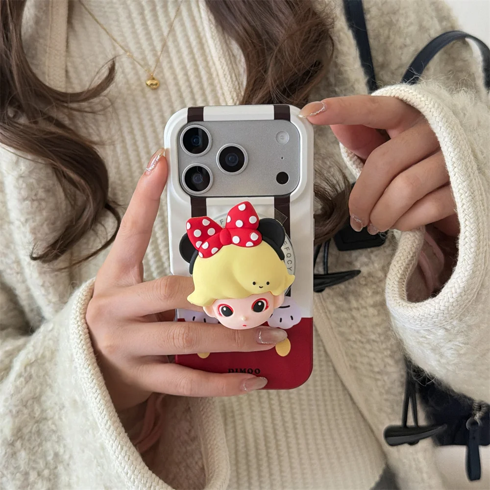 

Cartoon Mickey Minnie Cute Polka Dot with Fro Magnetic Bracket Phone Case, Suitable for iPhone 17 Pro Max 14 15 16 13 Pro Max Pr
