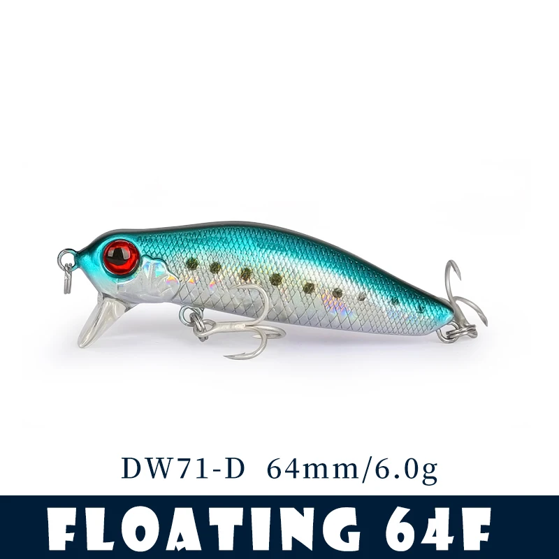 TSURINOYA 64F Ondiepe Runner Drijvende Minnow DW71 64mm 6.0g Riviervissen Ajiing Game Vissen Lokken Wobbler Kunststoffen Nep Aas