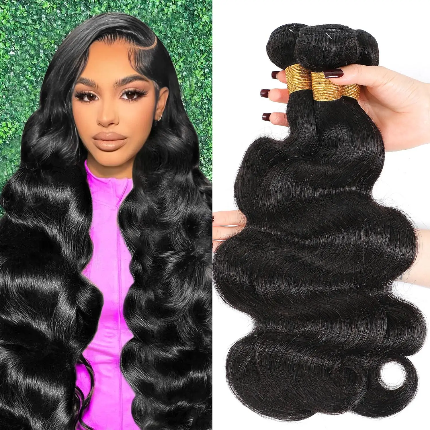 Human Hair 1 3 Bundles Body Wave Human Hair Bundles Unprocessed Brazilian Virgin Hair Bundles Weave #1B Natural Color For Women