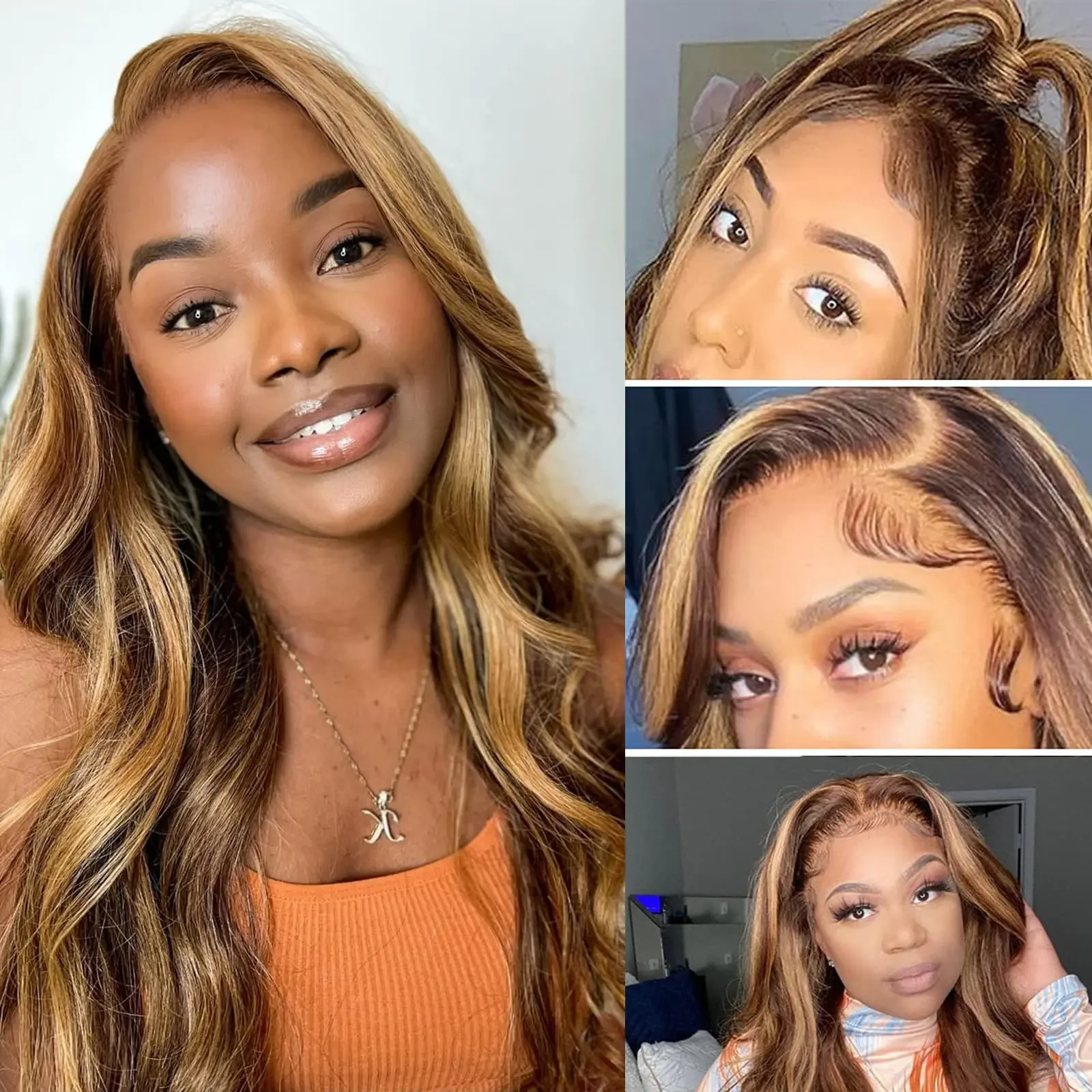 200% Dichte Highlight Body Wave Perücken leimlos vor gezupft Baby Haar brasilia nischen 13x4 Spitze Frontal Perücken menschliches Haar für Frauen