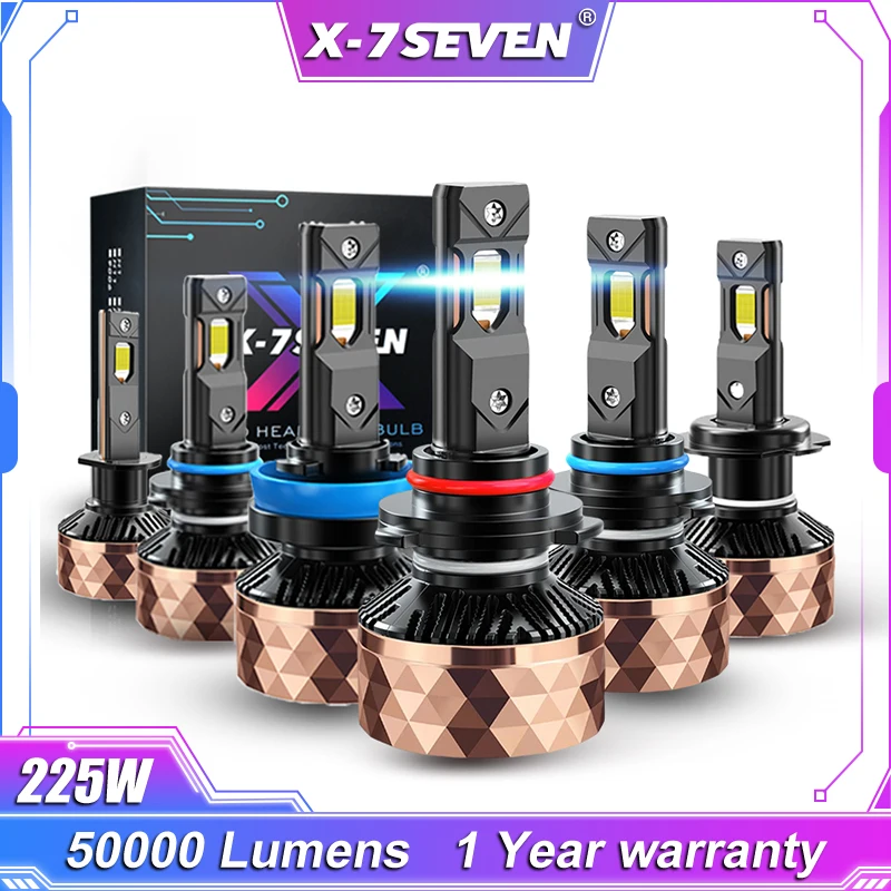 X-7SEVEN X-Rose 225W 50000LM 6500K LED Headlight Bulb For Car 9004 9005 9006 9007 9012 H1 H4 H7 H11 H13 5202 880/881 with Canbu