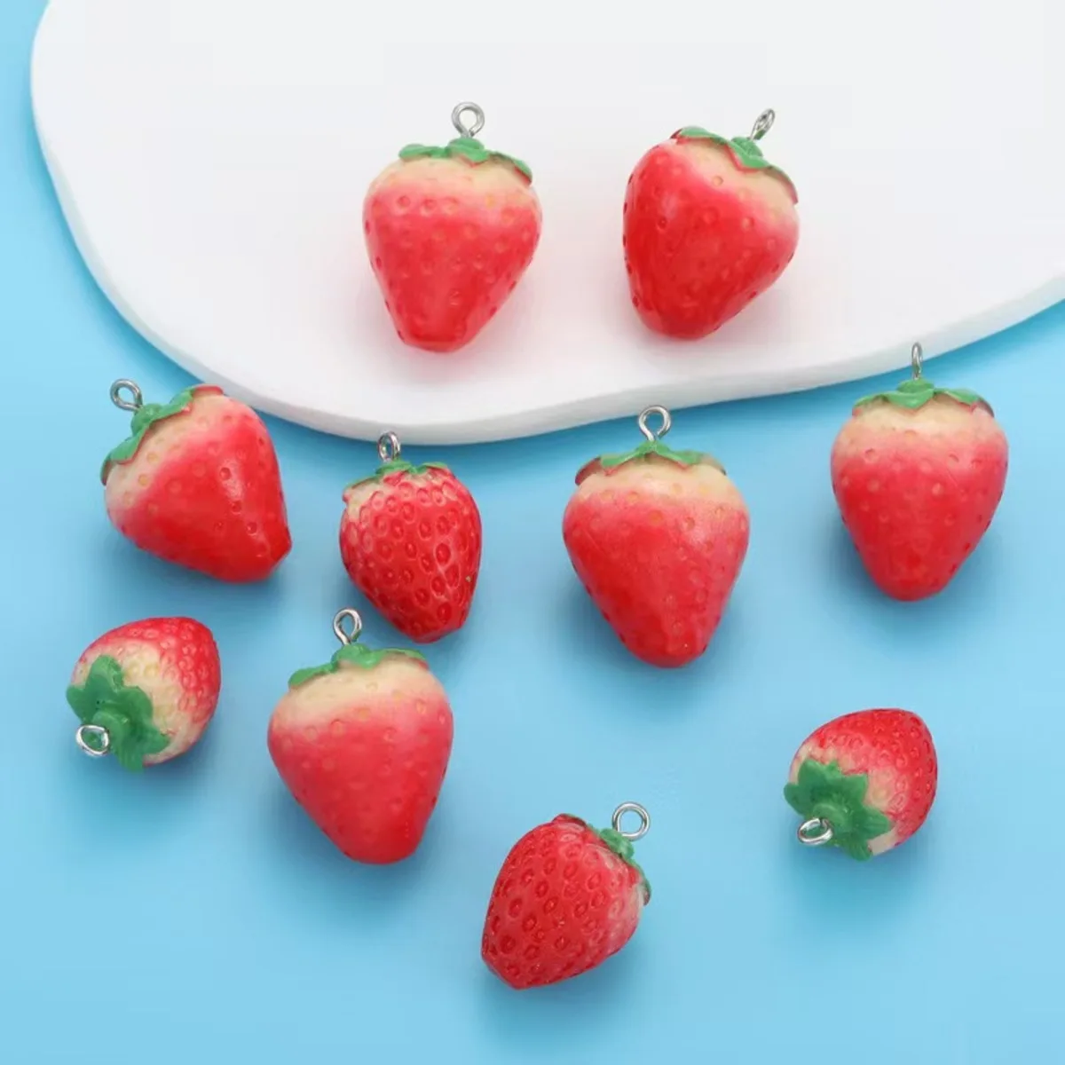 10pcs Strawberry Resin Pendant Charms Fruit Fashion Pendant DIY Earrings Jewelry Accessories image 2
