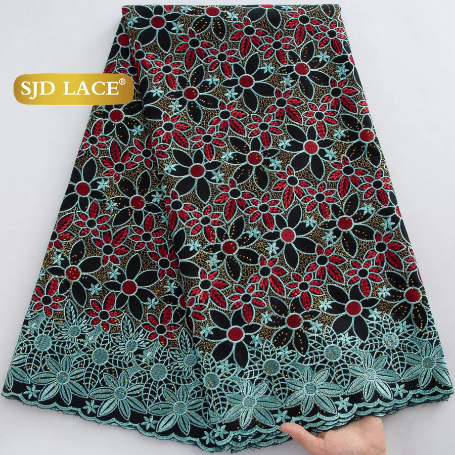 

SJD LACE Swiss Voile Lace African Cotton 2026 High Quality Nigerian Lace Fabrics with Rhinestones for Women Wedding Dress 4781