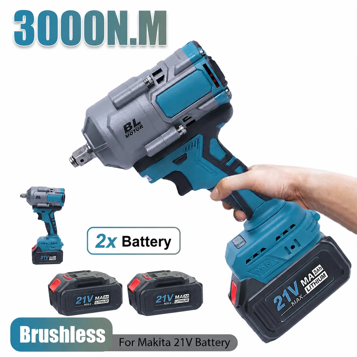 3000 Nm Drehmoment, 1/2 Zoll Akku-Schlagschrauber, Geschwindigkeit einstellbar, für Makita 18/21V bürstenlosen Akku-Schrauber, hohe Drehmomentleistung, leistungsstarkes Elektrowerkzeug