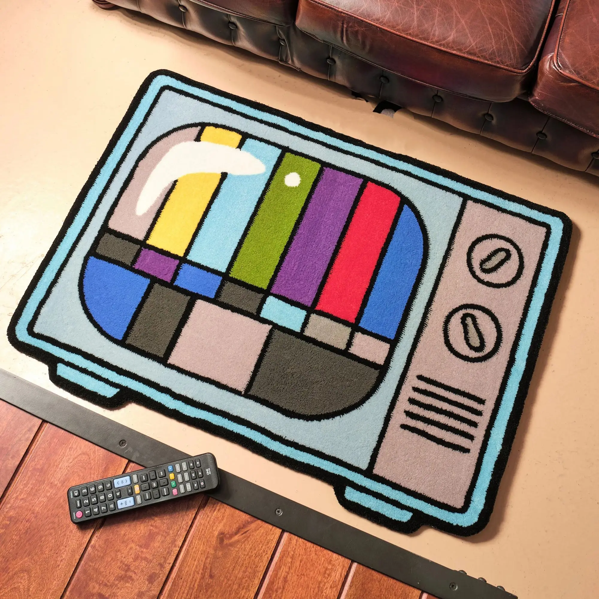 

Test Pattern TV Nostalgia Rug Printing Technology Simple Housewarming Gift Handmade Non-Slip Decorative Creative Carpet