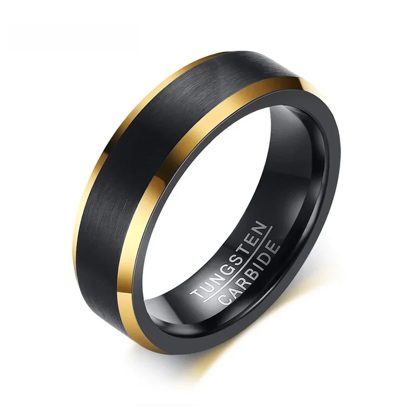 Meaeguet czarny złoty kolor wolframu pierścień mężczyźni węglika obrączki biżuteria matowy szczotkowanego Wedding Anillos Band rozmiar amerykański 8 do 12 — zdjęcie 2