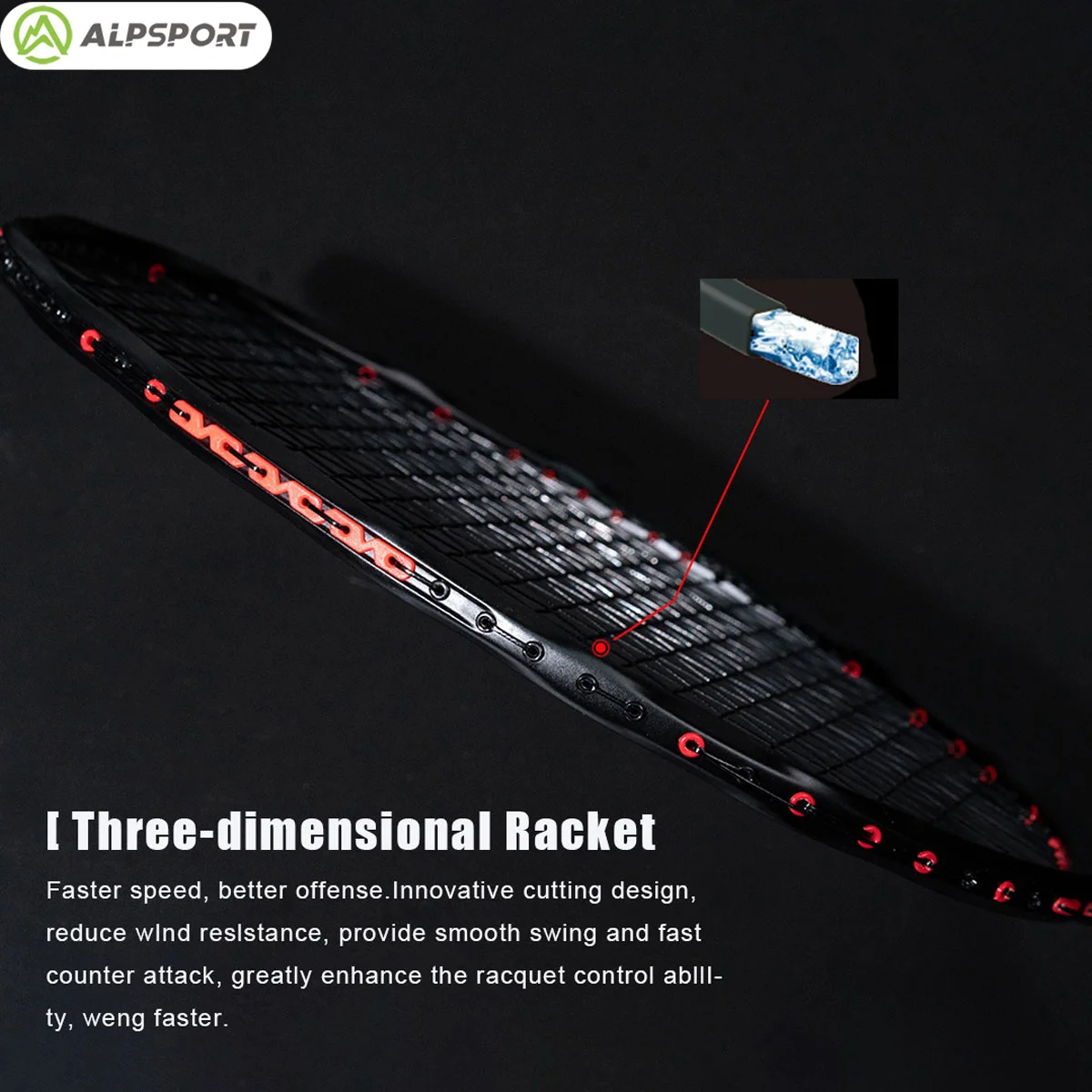 ALPSPORT V5 5U Badminton Racket 75g MAX 30lbs Wave Frame T800 Full Carbon Fiber (with Cable and Grip) Original Import ALP