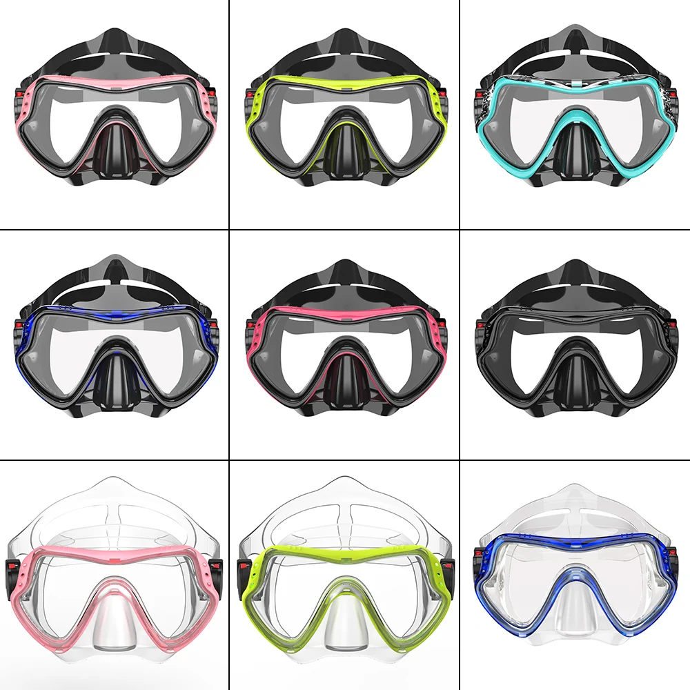 Máscara de esnórquel, gafas de natación, máscara de buceo de marco grande de vidrio HD antivaho profesional con cubierta para la nariz, adecuada