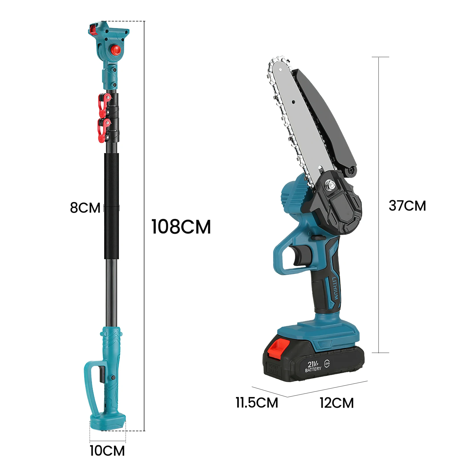 6-Zoll-Bürsten-Teleskopstange, elektrische Kettensäge + 2 m lange Astschere + 25-mm-Astschere, Gartenschere, Gartenschneidwerkzeug für Makita 21-V-Akku. – Detail 8