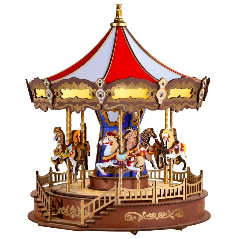 Robotime Rolife klassische Karussell-Spieluhren, einfach zu montierendes 3D-Holzpuzzle, bewegliches Design mit leichten Weihnachtsgeschenken für die Familie