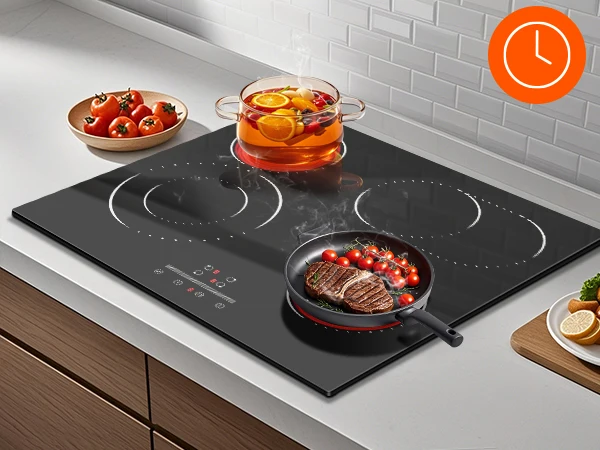 Kochfeld Plakette Vitrocéramique 4 Feux, Tisch de Cuisson électrique Encastrable 60 cm, 6600 W, Zone erweiterbar für gril – Detail 6