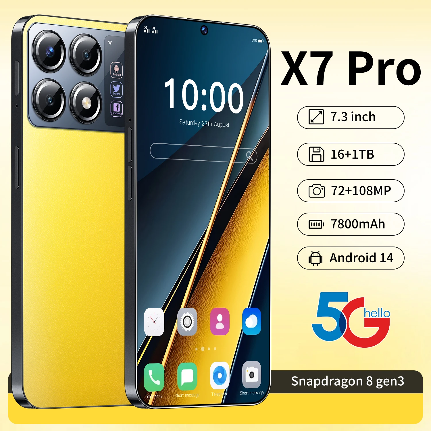 

X7 Pro HOT 2025 Новый 7.3HD Global Edition Оригинальная смарт-двойная карта с аккумулятором 7800 мАч Функция распознавания лиц