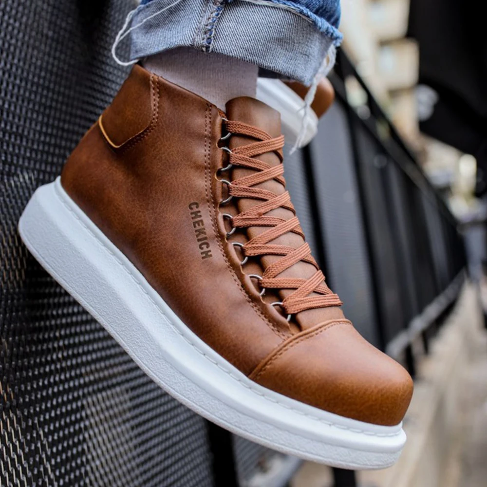 FOH Store Men Women Boots Shoes TAN Artificial Leather Lace Up Sneakers 2023 Comfortable Flexible Fashion Wedding Orthopedic Walking Sport Lightweight Odorless Running Breathable Hot Sale Air New Brand Bootss 258