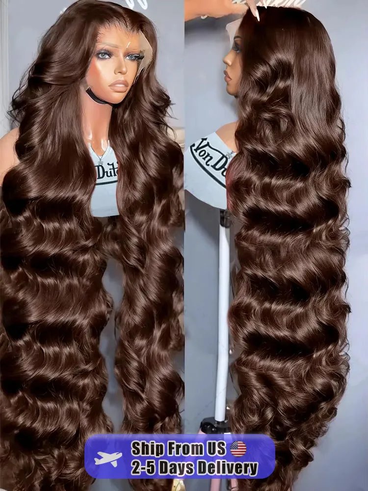 

Mossily 250% Chocolate Brown Human Hair Wigs Body Wave 13x6 HD Lace Front Curly Wig 30 40 Inch Remy 14x4 Lace Frontal For Women