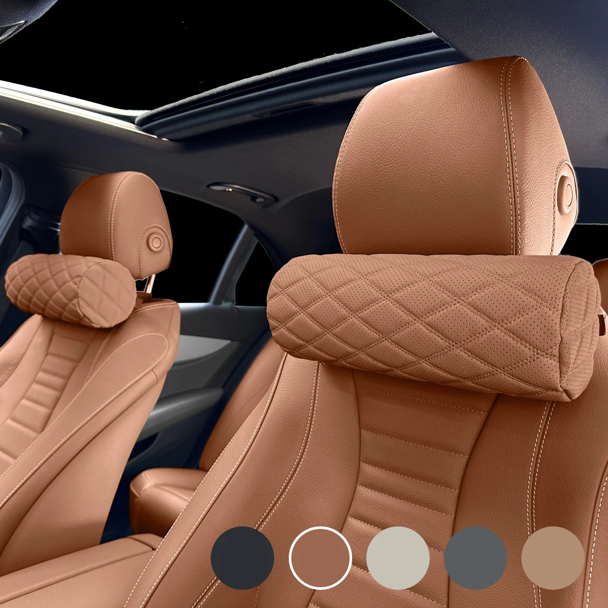 وسادة رقبة السيارة من إنكانتا، دعم أسطواني للرقبة، وسادة رقبة من إسفنج الذاكرة، وسادة مسند رأس جلدية لدعم رقبة السيارة