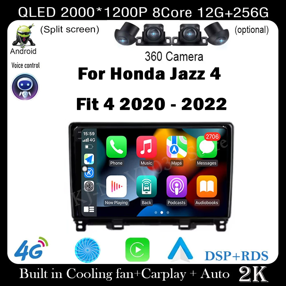 

9-дюймовый Android 14 для Honda JAZZ 4 Fit 4 2020-2022 Автомобильный радиоплеер Видео Мультимедиа Carplay QLED DPS Навигация Стерео