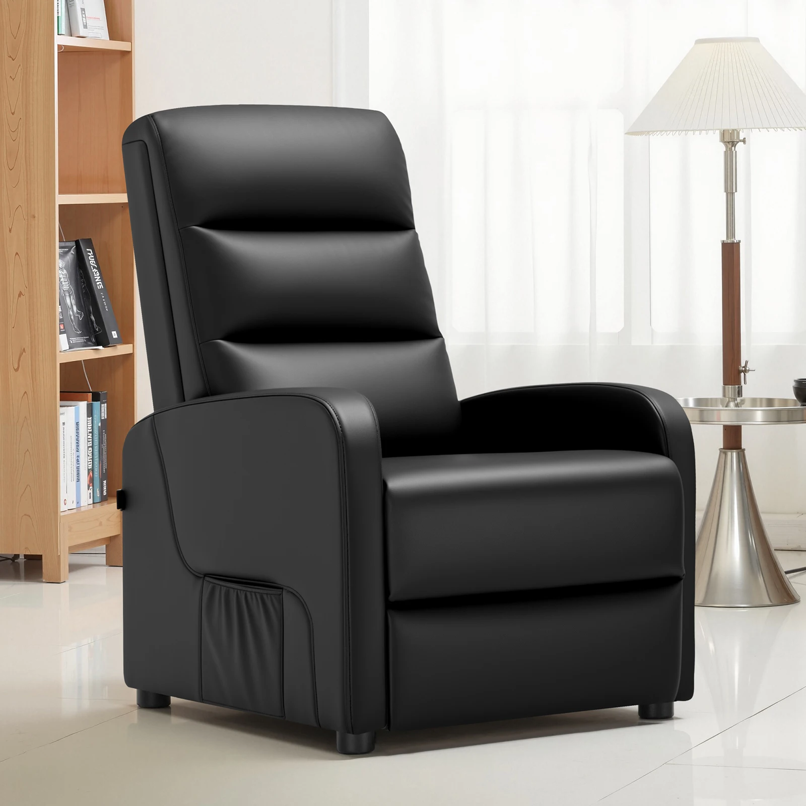 COMHOMA Fauteuil Relax Fauteuil TV avec Dossier Réglable jusqu'à 160°, Coussin Plume avec Repose-pieds Fauteuil Lounge Simple Salon Fauteuil Lounge Simple Chambre Home Cinéma PU